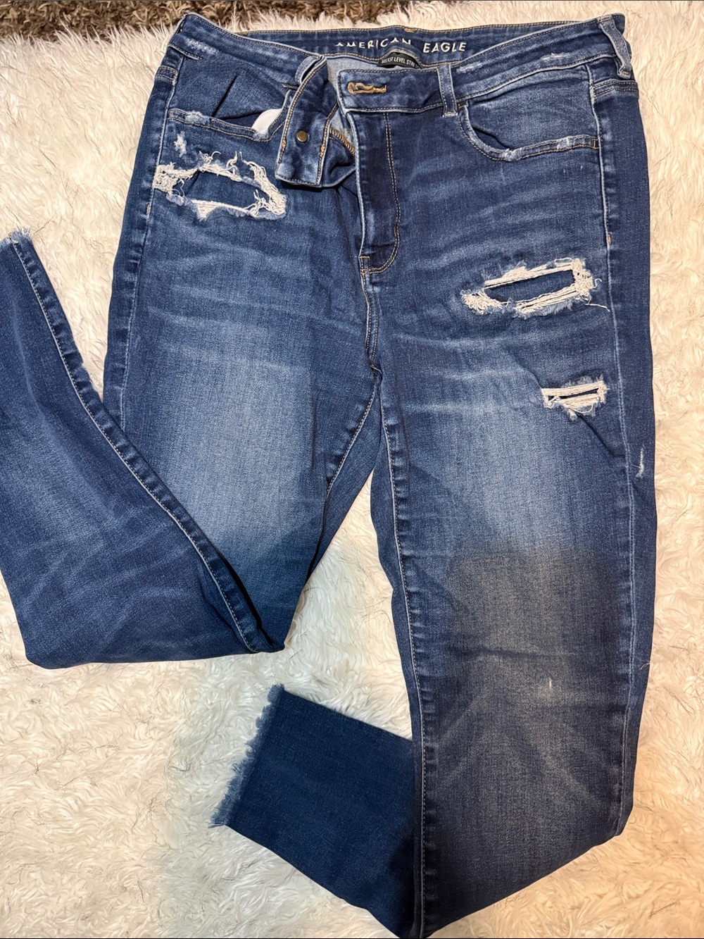 American Eagle Outfitters Dark Blue Distressed Skinny Jeans